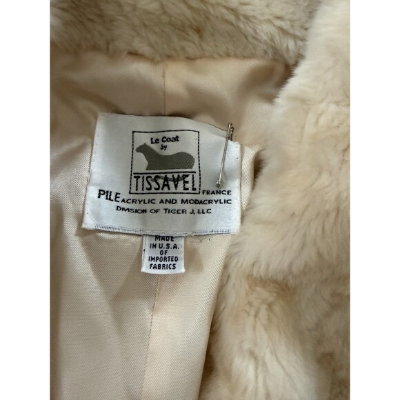 Tissavel France 100% Fake Faux Fur White Coat Made in USA LARGE Women's - Picture 4 of 6